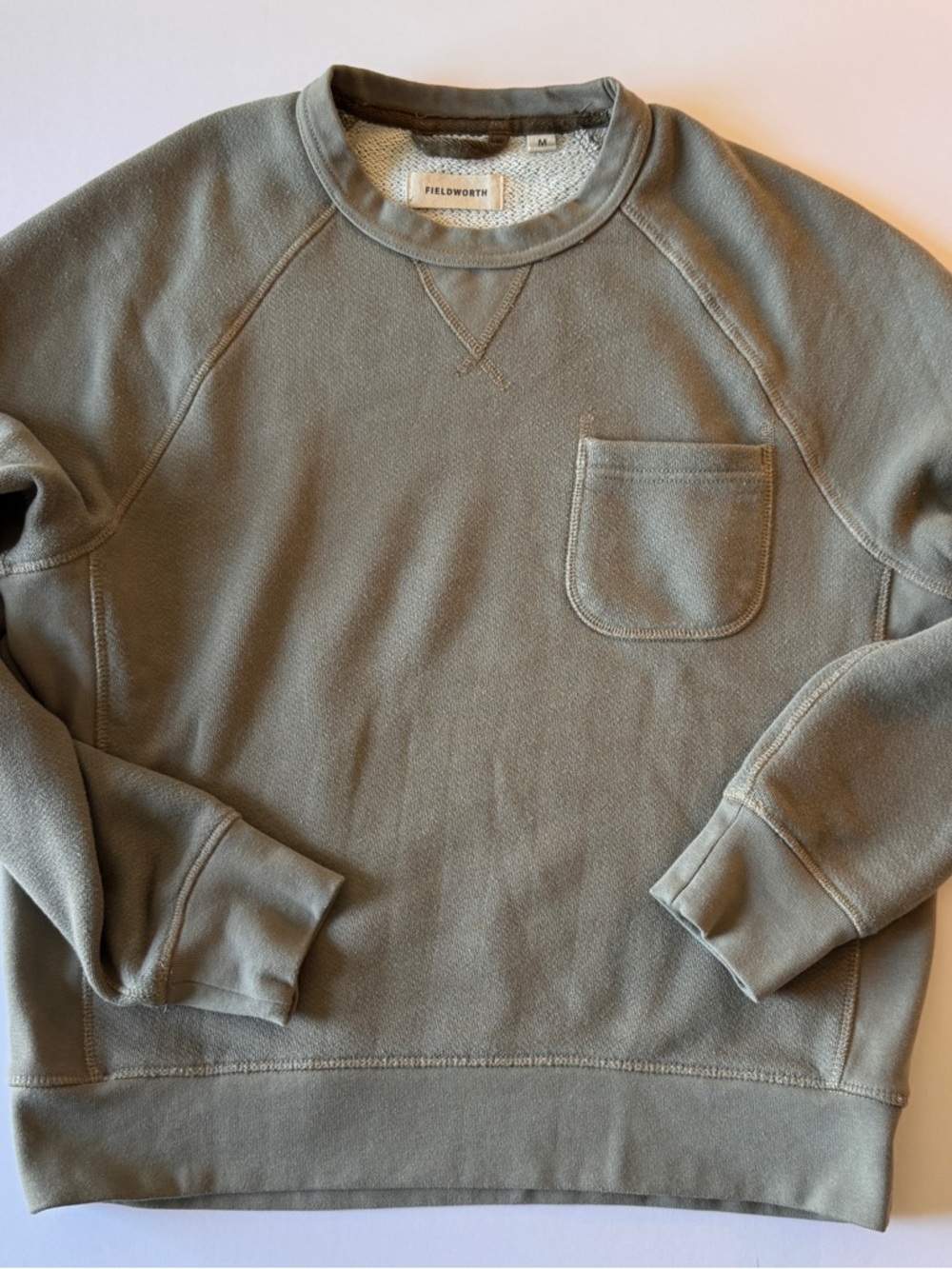 Fieldworth Crewneck Sweatshirt Olive Green Raglan Pocket Size M